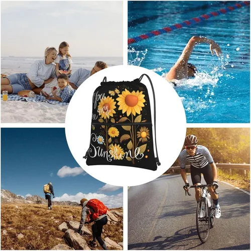 Vista 7 de Gocerktr You are My Sunshine Sunflower Bolsa impermeable con cordón para gimnasio, mochila deportiva para hombres y mujeres, You Are My Sunshine