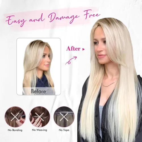 Vista 4 de REECHO - Extensiones de cabello con alambre transparente invisible, tamaño ajustable, broches de seguridad extraíbles en la extensión secreta recta