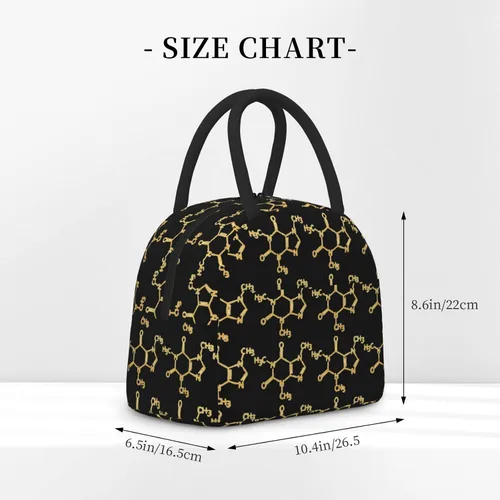 Vista 2 de Reusable Insulated Cooler Lunch Container Funny-Caffeine-Molecule-Chemistry Large Capacity Lunch Box Thermal Lunch Tote Bag