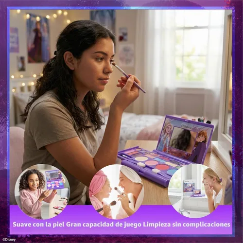 Vista 5 de Disney Frozen - Juego de maquillaje para niñas, incluye brillo de labios, sombra de ojos con purpurina, rubor con purpurina y pinceles, regalo
