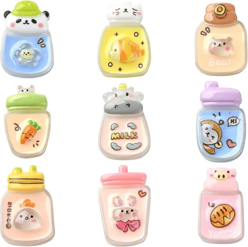 Vista 2 de LiQunSweet 50 unidades de taza de agua con forma de taza de agua, vaca, zanahoria, conejo, mono, cerdo, panda, gato, pollito, oso, cuentas
