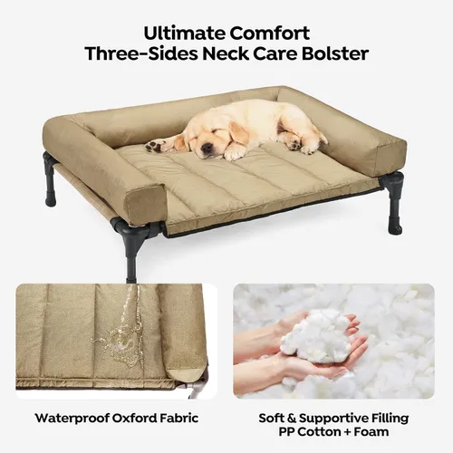 Vista 3 de Veehoo Cama Elevada Refrescante para Perro Añade Cojín Bolster Extraíble Impermeable Alfombrilla, Cuna Elevada para Mascotas con Malla Teslin
