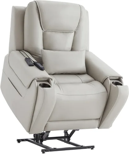 Vista 15 de CHITA Silla reclinable eléctrica para personas mayores con masaje y calor, silla reclinable grande de piel auténtica con soportes para tazas