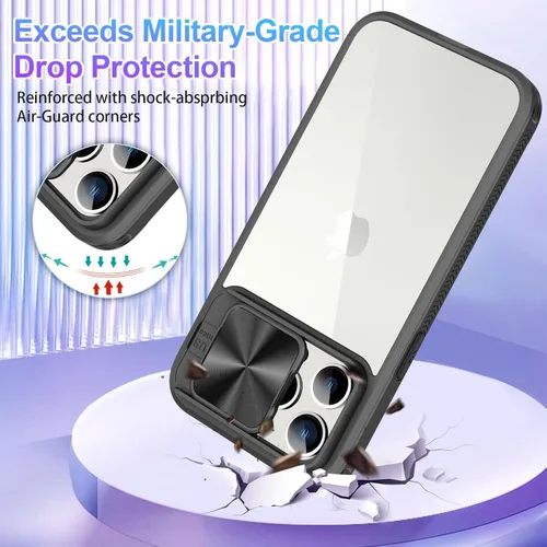 Vista 4 de WATACHE Funda compatible con iPhone 15 Pro con funda para cámara, 15 Pro Clear Case Slim Fit Protección a prueba de golpes Funda protectora de Negro