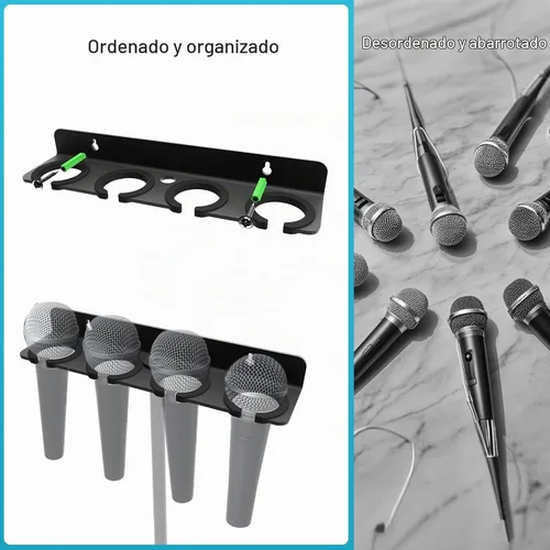 Vista 3 de Soporte Múltiple de Micrófonos Mejorado 2025 para Soporte de Micrófono, Organizador de Almacenamiento para Micrófonos Dinámicos Cableados e