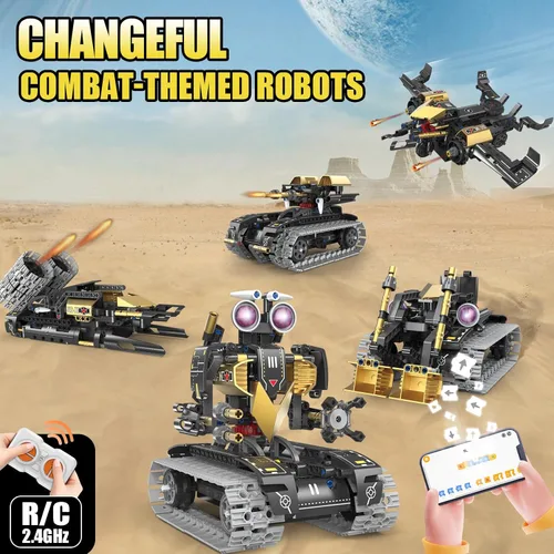 Vista 4 de Kit de construcción de robot RC 5 en 1 para niños, aplicación y control remoto STEM Robótica Técnica Codificación Robótica, Juego de erector con 323