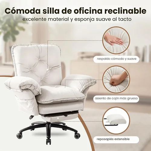 Vista 5 de FiveWillowise Silla cruzada con brazos abatibles, cómoda silla de oficina Terciopelo beige