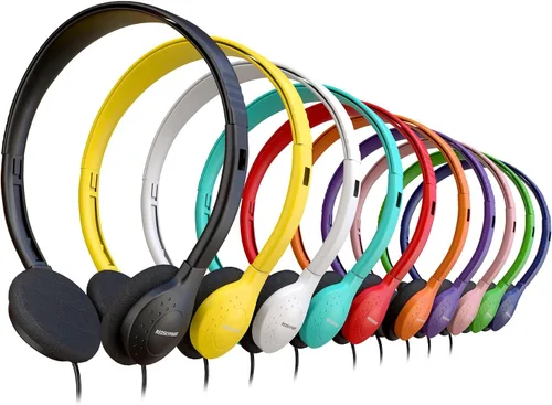 Vista 8 de Paquete de 10 auriculares con cable a granel, sobre la oreja con conector de 3.5mm, cable libre de enredos de 4 pies, ajuste cómodo, asequible