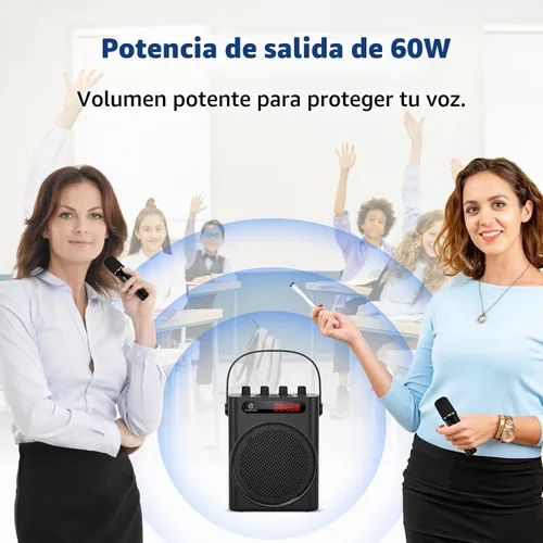 Vista 2 de Amplificador de voz ZOWEETEK de 60 W con 2 micrófonos inalámbricos
