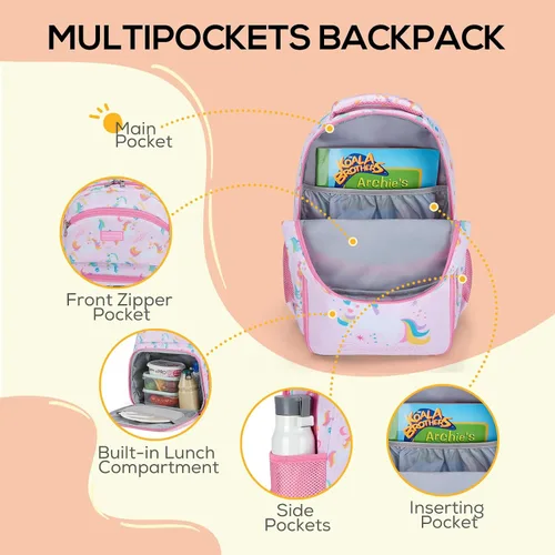 Vista 3 de mommore Mochila para niños con múltiples compartimentos, Unicornio, Mochilas de viaje
