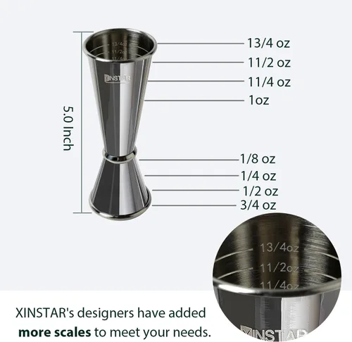 Vista 3 de Jigger profesional para bartending, jigger de cóctel japonés de alta calidad con 8 medidas en el interior, herramientas de medición de barra