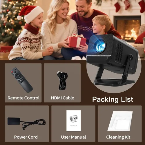 Vista 11 de Mini proyector 1080P 4K compatible con WiFi 6 y Bluetooth 5.4 Aplicaciones integradas Android 14 Auto Keystone Proyector portátil al aire libre