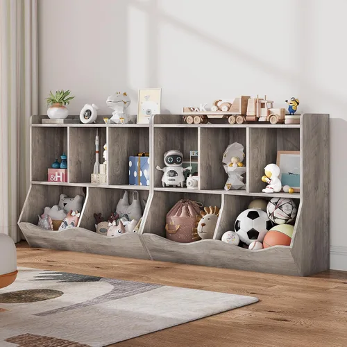 Vista 3 de IDEALHOUSE Estantería y estantería para niños, estante de almacenamiento de juguetes, estante múltiple con organizador de cubículos para niños y Gris
