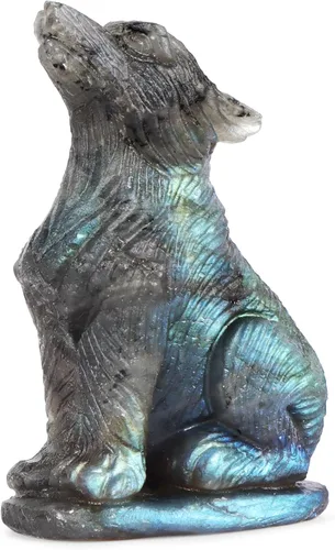 Vista 9 de Estatua de lobo de cristal de amatista de 2 pulgadas, estatua de lobo tallado, escultura de lobo tallado, decoración de regalos