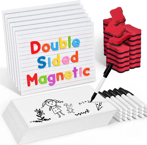 Vista 11 de GAMENOTE Paquete de 6 pizarras magnéticas de borrado en seco para niños, 9 x 12 pulgadas, de doble cara y pizarras blancas en blanco con marcadores