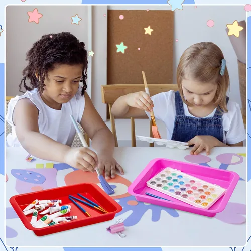 Vista 6 de Tatuo Paquete de 16 bandejas de arte de plástico grandes y coloridas para niños, bandejas multicolor de 14 x 10 x 2 pulgadas, bandejas apilables