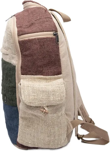 Vista 5 de Freakmandu - Mochila grande de cáñamo con 8 bolsillos funcionales, ecológica, unisex, rústica, duradera, mochila de día