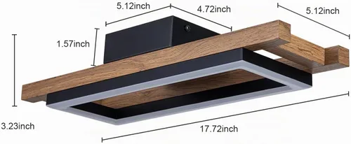 Vista 2 de Lingkai Luces LED de techo modernas de madera, cuadrada, rectangular, de madera, 17.3 pulgadas, 12 W, accesorios de iluminación de techo de cocina