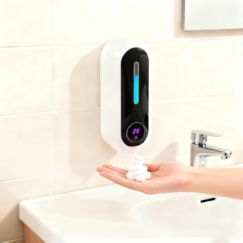 Vista 8 de Dispensador automático de jabón sin contacto, dispensador de jabón de espuma de 5 niveles visuales, tanque de almacenamiento de líquido de 11.3