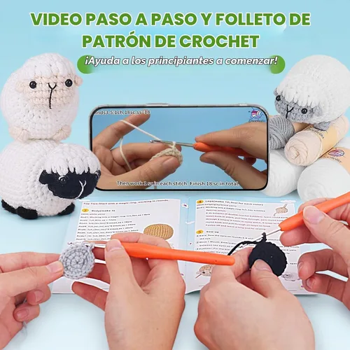 Vista 3 de Kit de ganchillo para principiantes, kit de inicio de ganchillo con tutoriales en video paso a paso, suministros de tejido de ganchillo Amigurumi 3