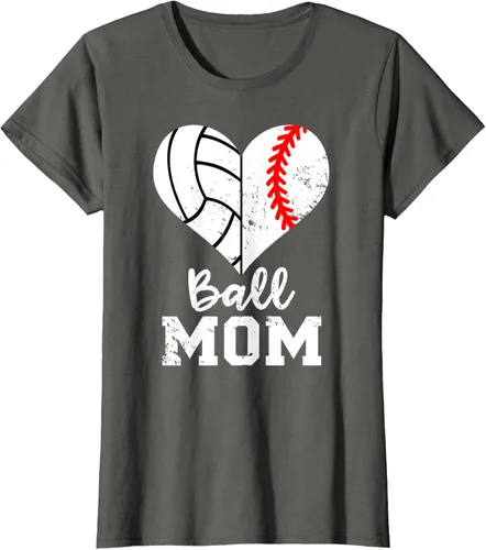 Vista 7 de Ball Mom Heart Funny Baseball Voleibol Mom - Camiseta para mamá, Negro, S