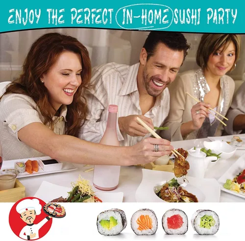 Vista 7 de Kit de fabricación de sushi SmileTools, juego de 22 piezas para principiantes con libro guía, bazuca, cuchillo, estera, cortador de aguacate Negro2