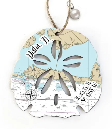Vista 12 de Ornament Destin, FL Sailboat Map Ornament 4” Wood Hanging Map Ornament with Artwork & Charm Perfect for Wine Bottles, Gift Bags, or Christmas