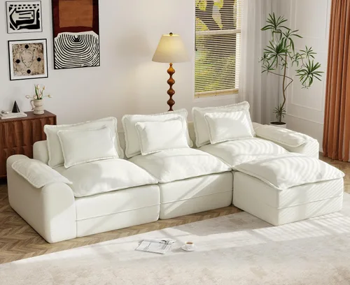 Vista 11 de Hobestluk Cloud - Sofá individual de espuma viscoelástica con asiento profundo, sofá en forma de L con funda extraíble, sofá grande para sala