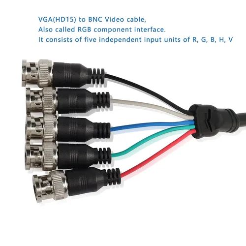 Vista 6 de MEIRIYFA Cable adaptador VGA a BNC, HD15 VGA a 5 BNC RGBHV macho coaxial de alta resolución para HDTV Monitor Cable (negro)