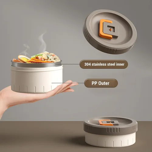 Vista 5 de TOPINCN Termo para comida caliente, 3 capas, apilable, aislada, caja de almuerzo aislada al vacío de acero inoxidable de 2.6 L, recipiente