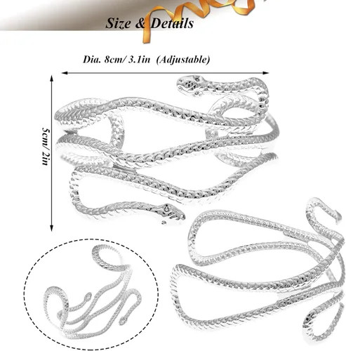 Vista 9 de RechicGu Elegante Egipto Cleopatra Remolino Serpiente Brazalete Abierto Pulsera 3.1 in Policarbonato