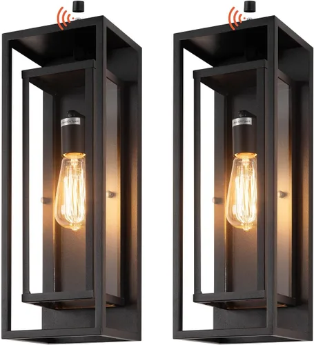 Vista 11 de mirrea Aplique de pared para exteriores de 14 pulgadas, 1 luz en negro mate, marco de metal rectangular y pantalla de vidrio transparente, luz