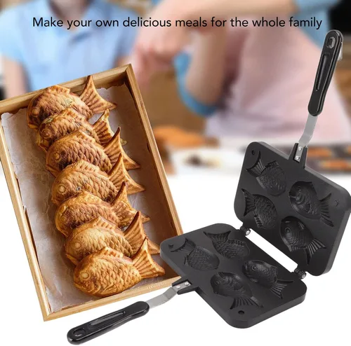 Vista 3 de Taiyaki - Molde para tartas con forma de pez, aleación de aluminio, antiadherente, doble molde para hornear, waffle, para el hogar, bricolaje