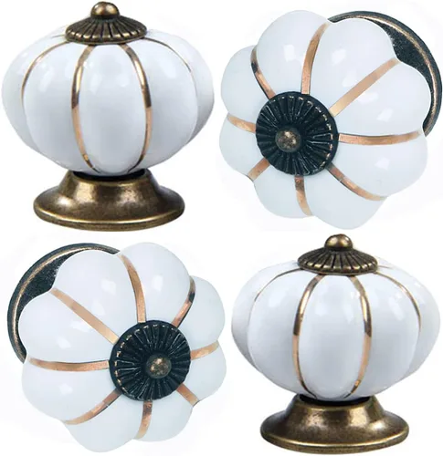 Vista 9 de Pomos de cerámica para gabinete, paquete de 4, manijas de puerta de calabaza elegantes y vintage para cocina/cajón/armario/armario (negro, 4 piezas)