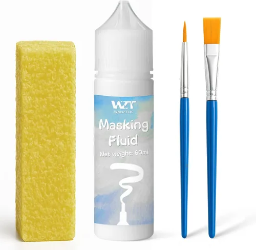 Vista 9 de Líquido de enmascaramiento para acuarela 60ml Azul con pincel y borrador - Líquido de enmascaramiento para arte Lápiz de acuarela Medio Suministros