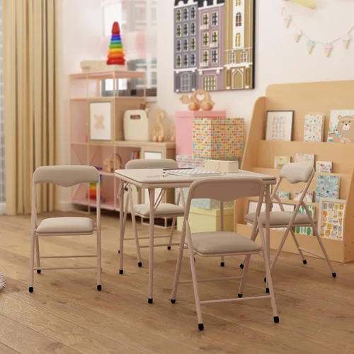 Vista 12 de HBCY Creations Juego de mesa y sillas plegables para niños de 5 piezas, diseño negro, ligero y portátil, función de bloqueo de seguridad, asientos