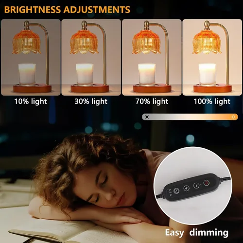 Vista 6 de MEIXISUE - Lámpara calentadora de velas con temporizador y atenuador, regalos de luz ámbar eléctrica para mujeres, lámpara calentadora de cera