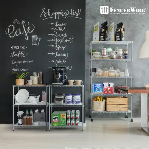 Vista 8 de Fencer Wire NSF - Estantería de alambre de altura ajustable de 4 niveles, organizador de almacenamiento de estanterías de garaje, estante de alambre