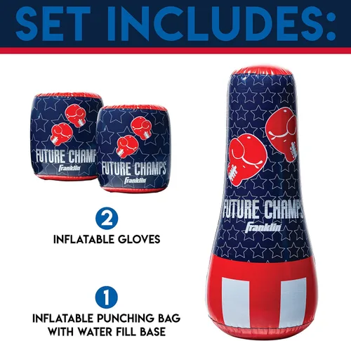 Vista 2 de Franklin Sports Juego de saco de boxeo inflable y guante Bopper, perfecto para niños y niños pequeños, bolsa de boxeo de gran tamaño y guantes