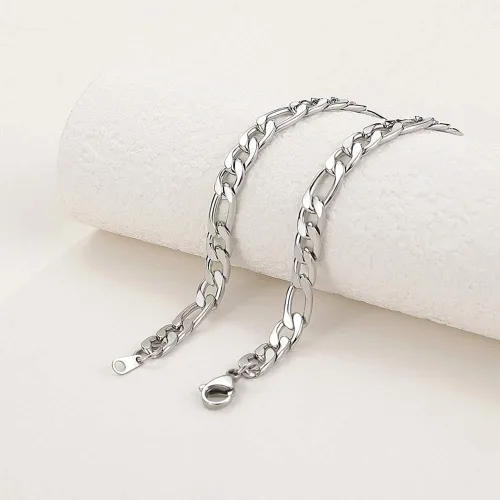 Vista 3 de WELRDFG WADSNHY Men Chain Jewelry 5mm6mm7mm Wide Stainless Steel Snake chain 18K Gold Plated Figaro Chain Set