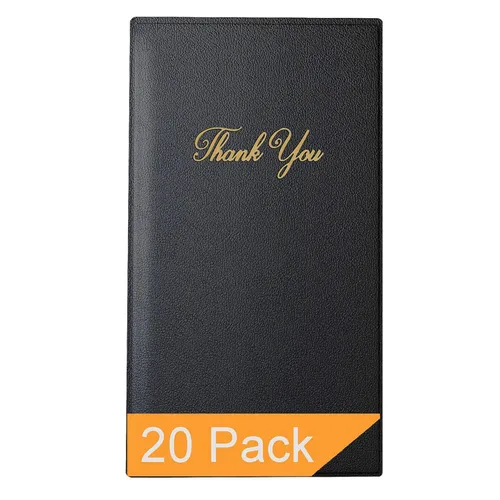 Vista 11 de Presentador de cuenta para comensales con frase "Thank you" en dorado - 5.5" x 10", Estándar