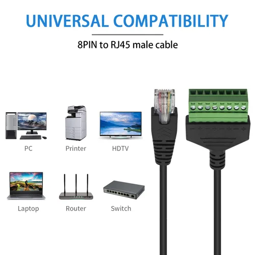 Vista 3 de Duttek Caja de conexión de terminales de tornillo RJ45, conectores RJ45 macho a adaptador de bloque de terminales de tornillo de 8 pines, adaptador