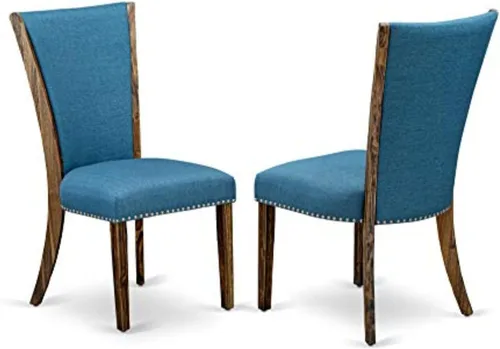 Vista 14 de East West Furniture VEP2T15 Verona Parson - Juego de 2 sillas de comedor acolchadas de tela de lino azul bebé con ribete de cabeza de clavo