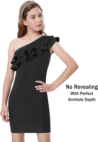 Vista 3 de Mebius Vestido de fiesta de un hombro para niñas, entallado, con volantes, manga de lápiz, vestido de verano para ocasiones especiales, cumpleaños