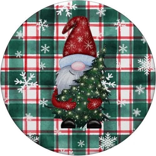 Vista 3 de Lindos gnomos de Navidad, copos de nieve a cuadros verdes y rojos, estilo vintage, PopSockets estándar PopGrip