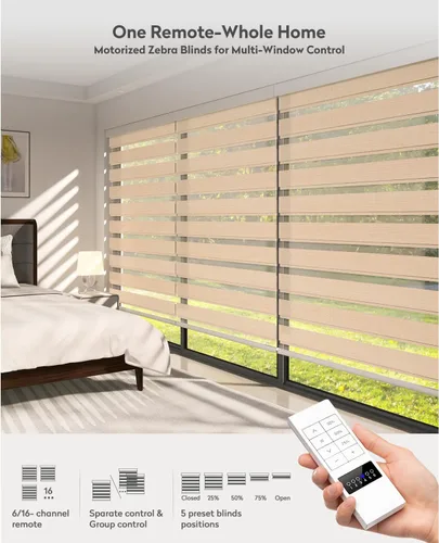Vista 2 de ACMEART - Persianas motorizadas inteligentes de cebra con control remoto, persianas filtrantes de luz Beige