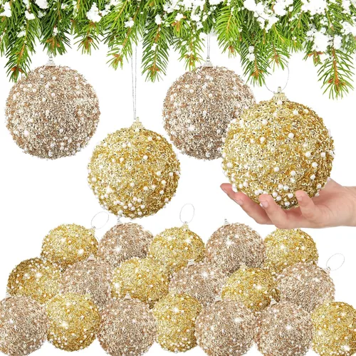 Vista 31 de Lyrow 24 piezas 3.15" Juego de adornos de bola de Navidad con purpurina, bola de espuma con lentejuelas colgante, decorativa, en masa, para árbol