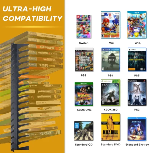 Vista 2 de Funturbo Soporte de Pared para Almacenamiento de Videojuegos, Soporte de Estuche de Juegos de Metal, Estantes de Almacenamiento de Medios Montados