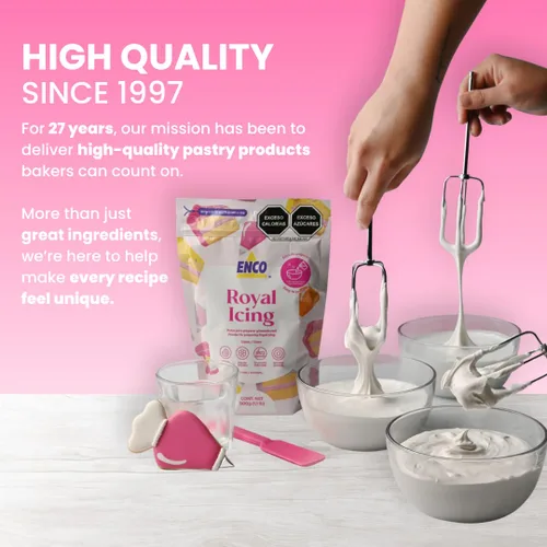 Vista 8 de ENCO White Royal Icing Mix sabor vainilla, glaseado para decorar galletas (1.1 lb (500 GR))