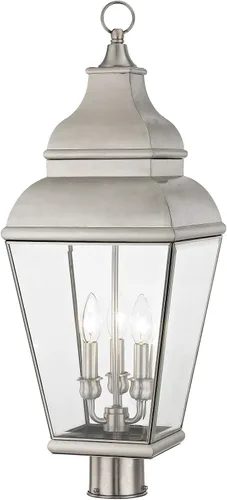 Vista 5 de Livex Lighting 2594-07 Poste exterior con pantallas de vidrio biselado transparente, bronce